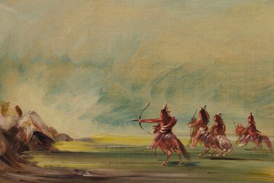 Comanche giver pile til medicinklippen, 1837-1839. af George Catlin