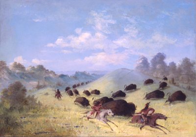 Comanche-indianere, der jagter bøfler med lanser og buer, 1846-1848. af George Catlin