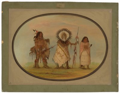 Kragehøvding, hans kone og en kriger af George Catlin
