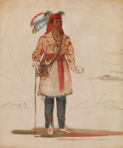 Ee-tów-o-kaum, begge sider af floden, høvding for stammen, 1836. af George Catlin
