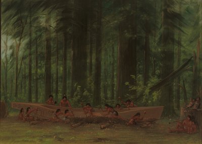 Udgravning af en kano - Nayas-indianere, 18551869. af George Catlin
