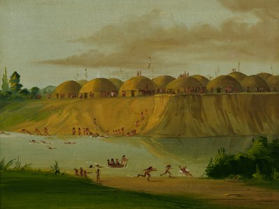 Hidatsa Village, Jorddækkede Lodges, ved Knife River, 1810 Miles over St. Louis, 1832. af George Catlin