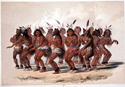 Indian Bear Dance - Litografi af Georges Catlin af George Catlin