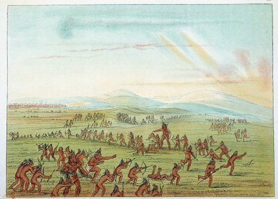 Indians of America: Undervisning i jagt for Mandans børn mellem 7 og 15 år. Illustration af George Catlin (1794-1872) af George Catlin
