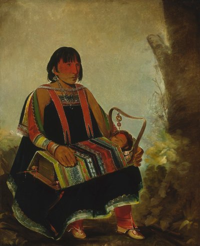 Jú-ah-kís-gaw, kvinde med sit barn i en vugge af George Catlin
