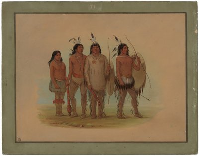 Kiowa-høvding, hans kone og to krigere af George Catlin