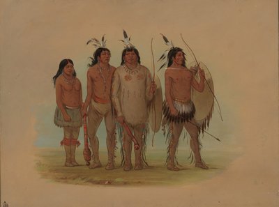 Kiowa-høvding, hans kone og to krigere, 18611869. af George Catlin