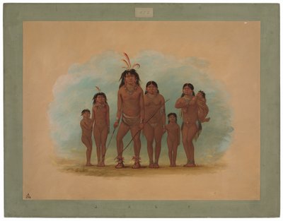 Lengua Chief, hans to hustruer og fire børn af George Catlin