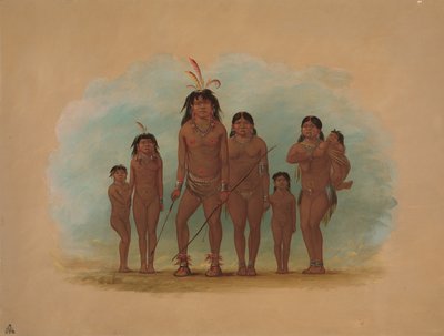 Lengua Chief, hans to hustruer og fire børn, 18541869. af George Catlin