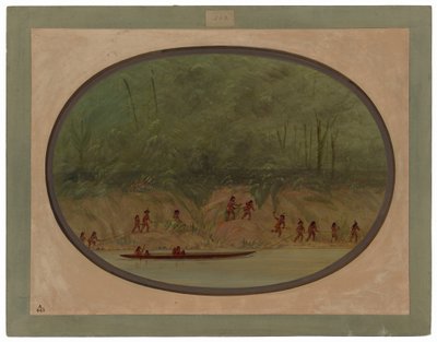 Lengua-indianerne på vej op ad strømfaldene i Rio Uruguay af George Catlin