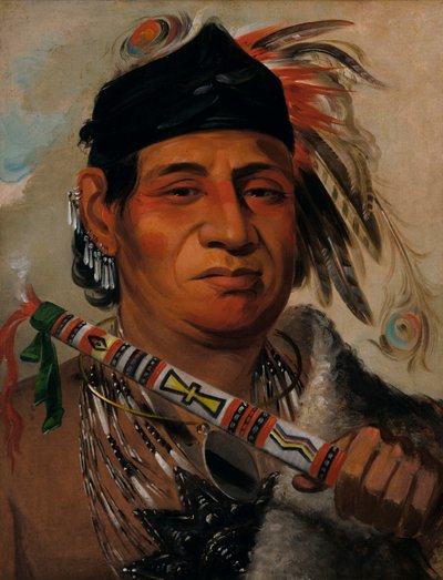 Mah-kée-mee-teuv, Grizzly Bear, Chief of the Tribe, 1831. af George Catlin
