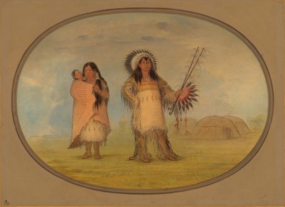 Mandan civile chef, hans kone og barn, 18611869. af George Catlin