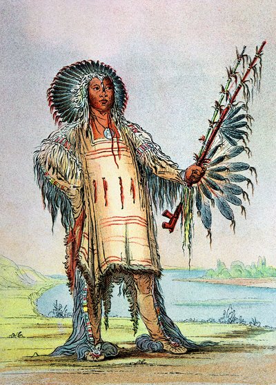 Mandan-indianeren Ha-Na-Tah-Muah, ulvehøvding af George Catlin