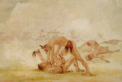 Mandan skalperer en fjende af George Catlin