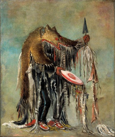 Medicinmand, der udfører sine mysterier over en døende mand af George Catlin