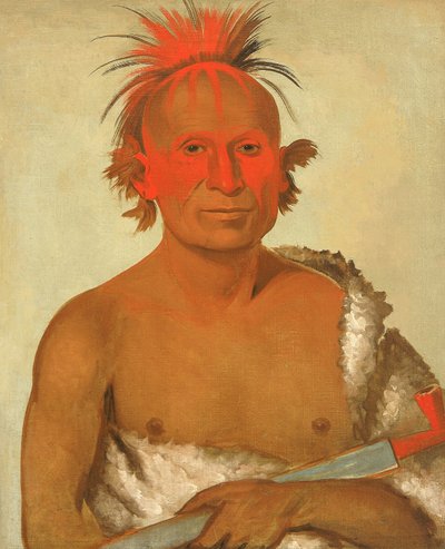 Pash-ee-pa-hó, Lille Stikkende Høvding, den Yngre, en af Black Hawks tapre mænd af George Catlin