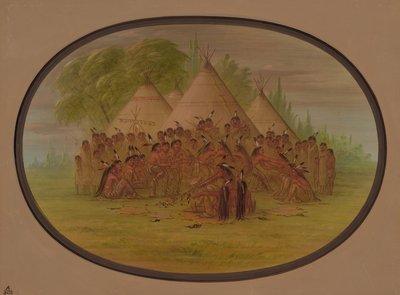 Pipe Dance - Assinneboine, 18611869. af George Catlin