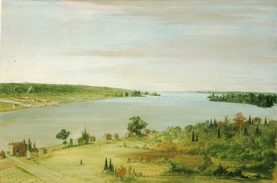 Sault Ste. Marie, med den amerikanske garnison i det fjerne af George Catlin