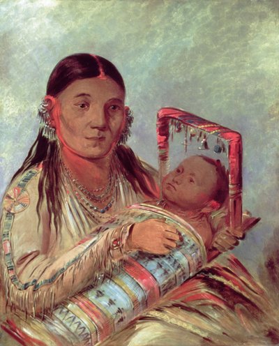 Sioux mor og baby, ca. 1830 (olie på lærred) af George Catlin