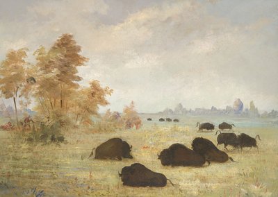 Stalking Buffalo, Arkansas af George Catlin