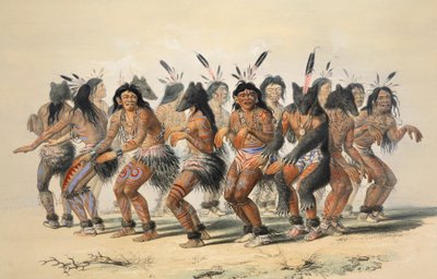 The Bear Dance detalje, pub. 1845 farvelitografi. af George Catlin