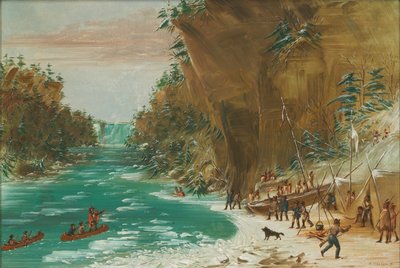 Ekspeditionen slog lejr under Niagara-faldene. 20. januar 1679, 18471848. af George Catlin