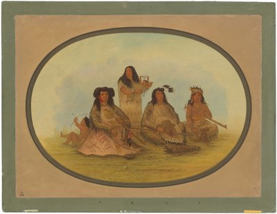 Sioux-høvdingen med flere indianere af George Catlin