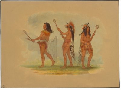 Tre fejrede boldspillere - Choctaw, Sioux og Ojibbeway af George Catlin