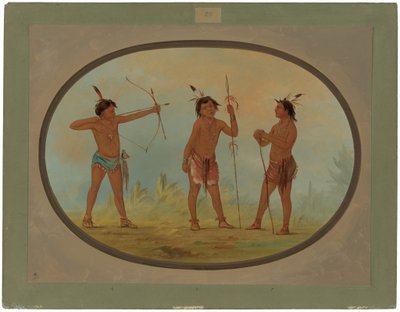 Tre Shoshonee-krigere bevæbnet til krig af George Catlin