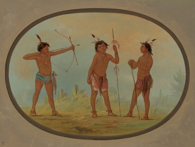 Tre Shoshonee-krigere bevæbnet til krig, 18611869. af George Catlin