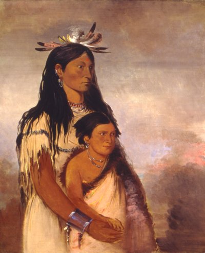 Túnk-aht-óh-ye, Tordenskjold, en dreng, og Wun-pán-to-mee, Hvid Væsel, en pige af George Catlin
