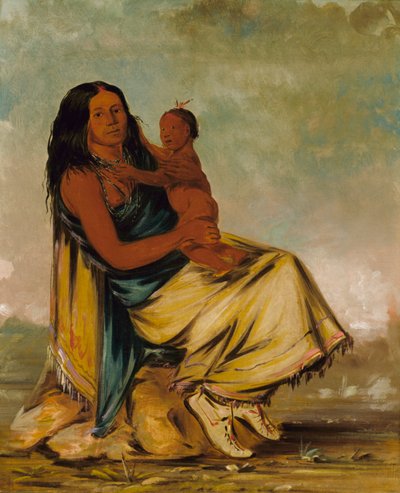 Wáh-chew-the, Wife of Clear-mónt, and Child, 1834. af George Catlin