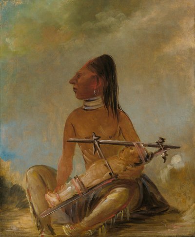 Kvinde og barn, der viser, hvordan børns hoveder er flade af George Catlin
