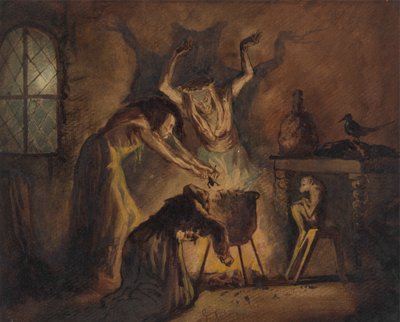 Scene med tre hekse fra Shakespeares Macbeth af George Cattermole