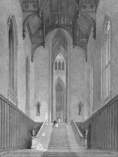 Great Western Hall, der fører til Grand Saloon eller Octagon, Fonthill Abbey, indgraveret af C.J. Varrall, 1823 af George Cattermole