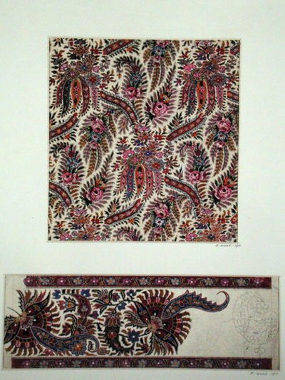 Stofdesign til Paisley sjaler, ca. 1871 (gouache på papir) af George Charles Haite