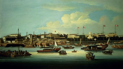 Udsigt over Hongs af George Chinnery