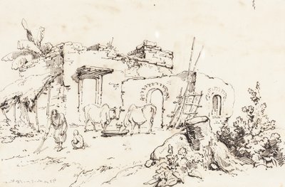 En landsbyscene i Indien [verso] af George Chinnery