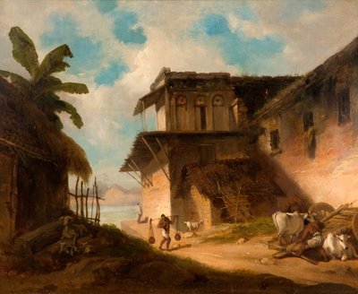 Bengalske landsbyscene, 1821. af George Chinnery