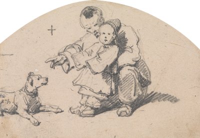 Kinesisk far og barn med hund af George Chinnery