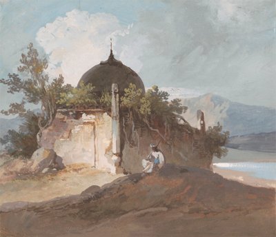 Figur siddende ved et indisk tempel af George Chinnery