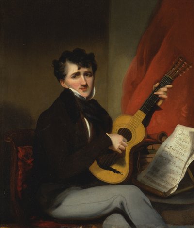 Portræt af en mand, der spiller guitar af George Chinnery