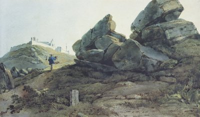 Klipper og et bakkekloster, Kina af George Chinnery