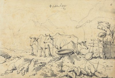 Tre køer bundet af George Chinnery
