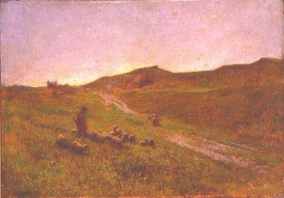 Aften på Moorland (olie på lærred) af George Clausen