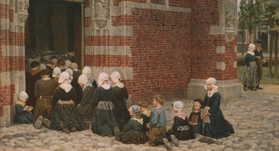 Højmesse i en fiskerby ved Zuyder Zee, Holland, 1876, c1930. af George Clausen