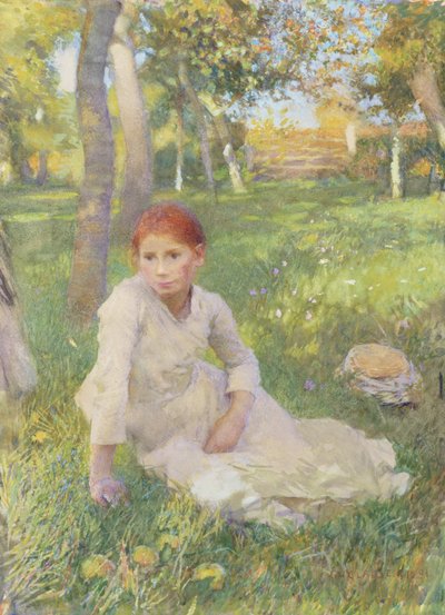 Lediggang, 1891 (wc på papir monteret om bord) af George Clausen