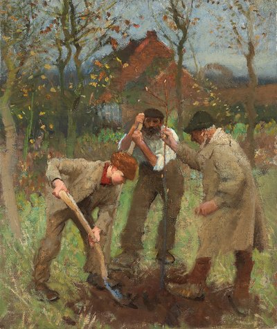 Plante et træ (olie på lærred) af George Clausen