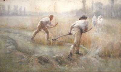 Scything (akvarel på papir) af George Clausen