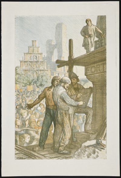 Genopbygningen af Belgien (litografi på papir) af George Clausen